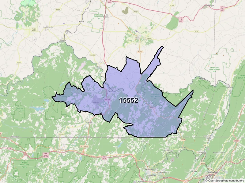 Map of ZIP Code 15552 — Meyersdale, PA