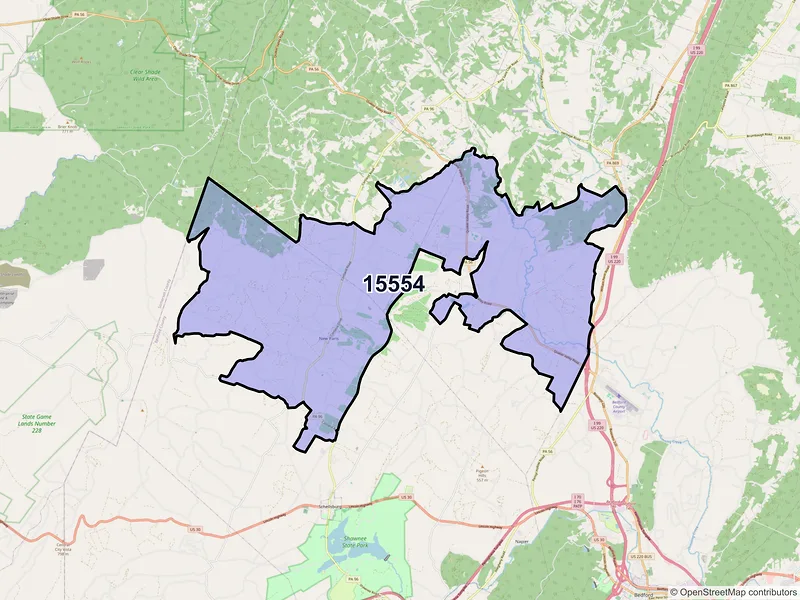 Map of ZIP Code 15554 — New Paris, PA