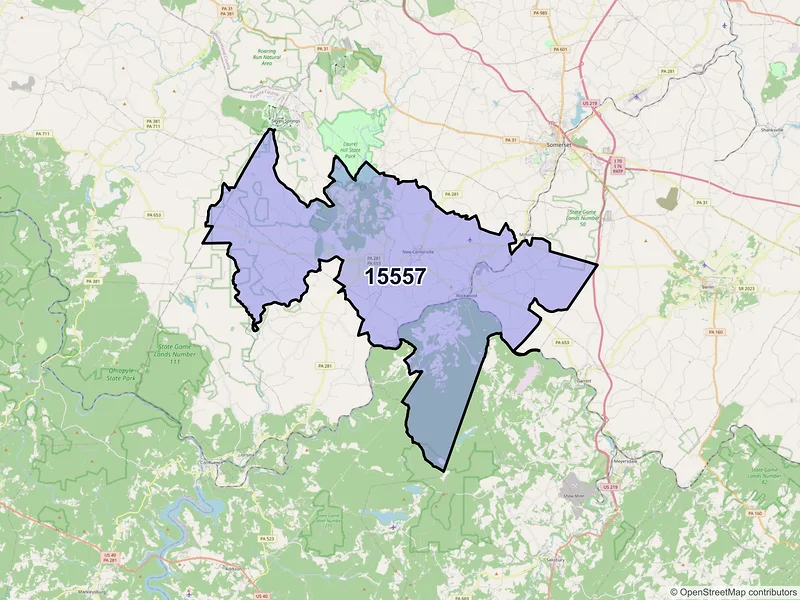 Map of Rockwood, Pennsylvania and ZIP codes