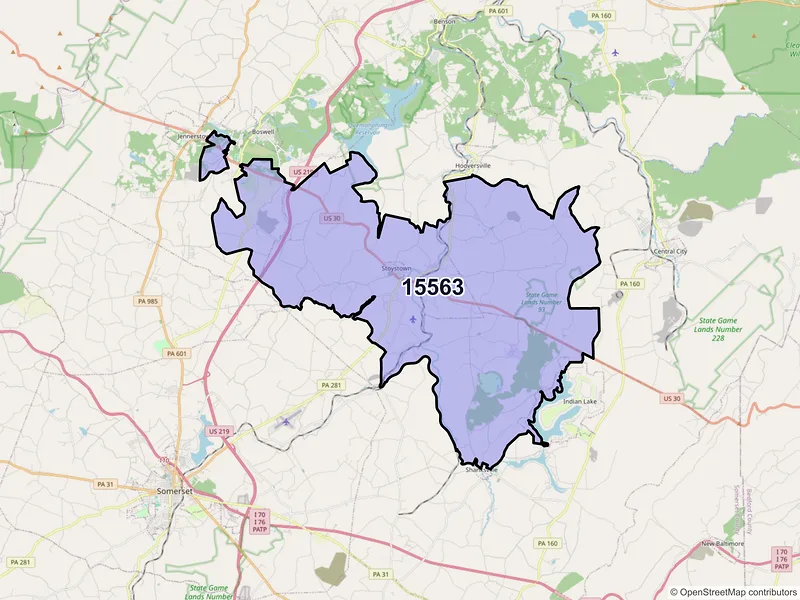 Map of Stoystown, Pennsylvania and ZIP codes
