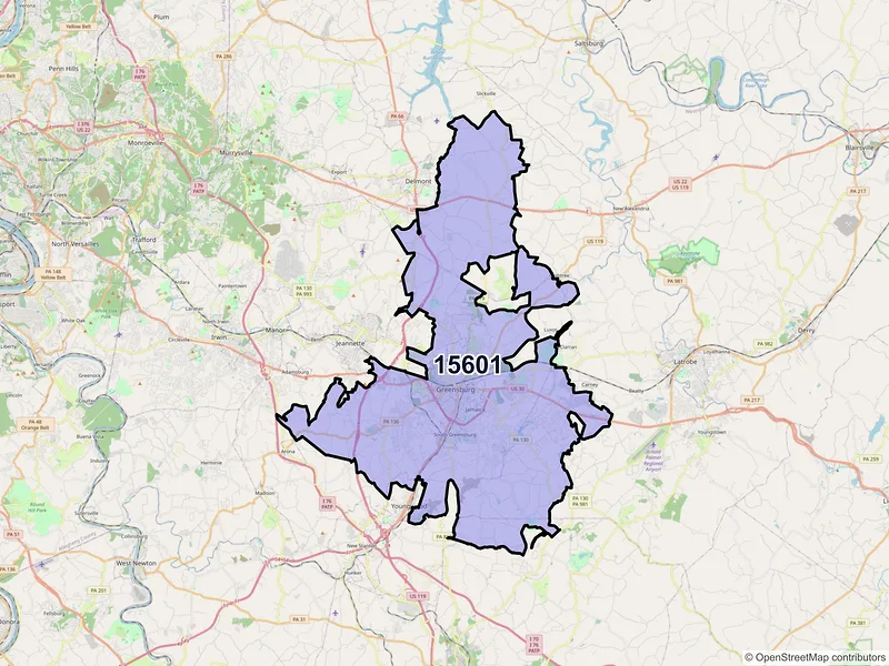 Map of ZIP Code 15601 — Greensburg, PA