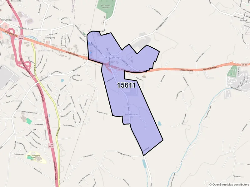 Map of ZIP Code 15611 — Adamsburg, PA