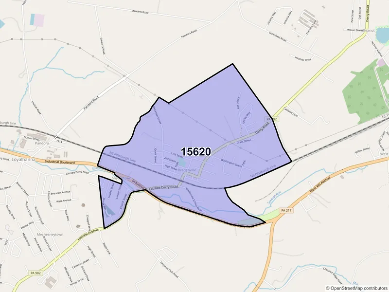 Map of Bradenville, Pennsylvania and ZIP codes