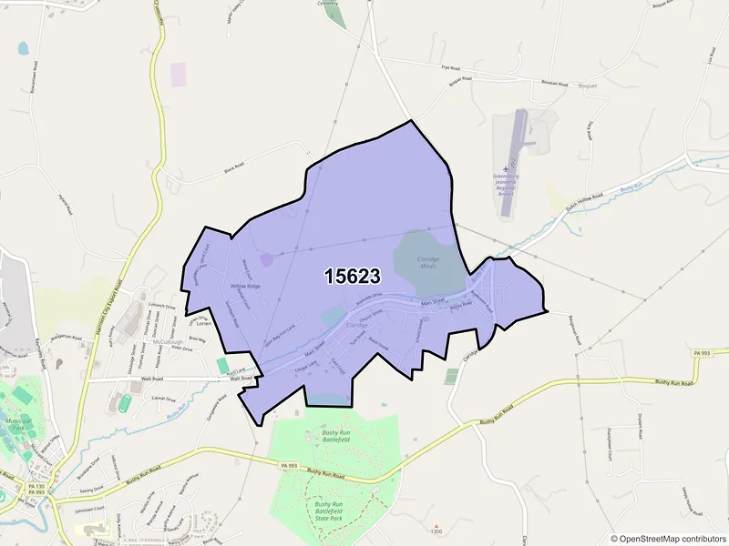 Map of ZIP Code 15623 — Claridge, PA