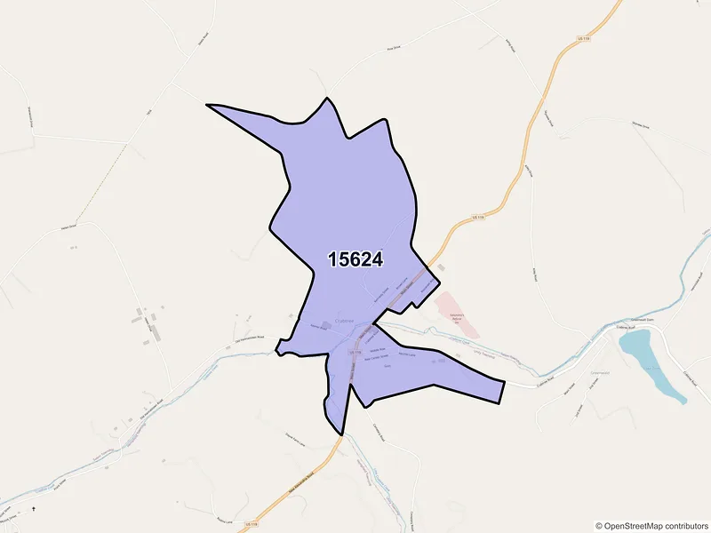 Map of Crabtree, Pennsylvania and ZIP codes