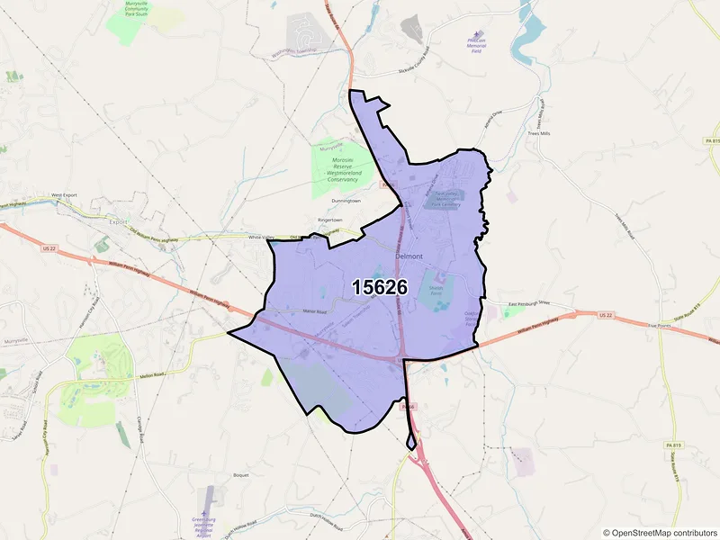 Map of ZIP Code 15626 — Delmont, PA