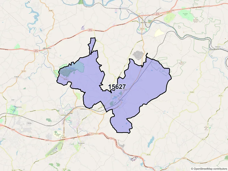 Map of ZIP Code 15627 — Derry, PA