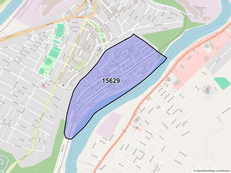 Map of East Vandergrift, Pennsylvania and ZIP codes