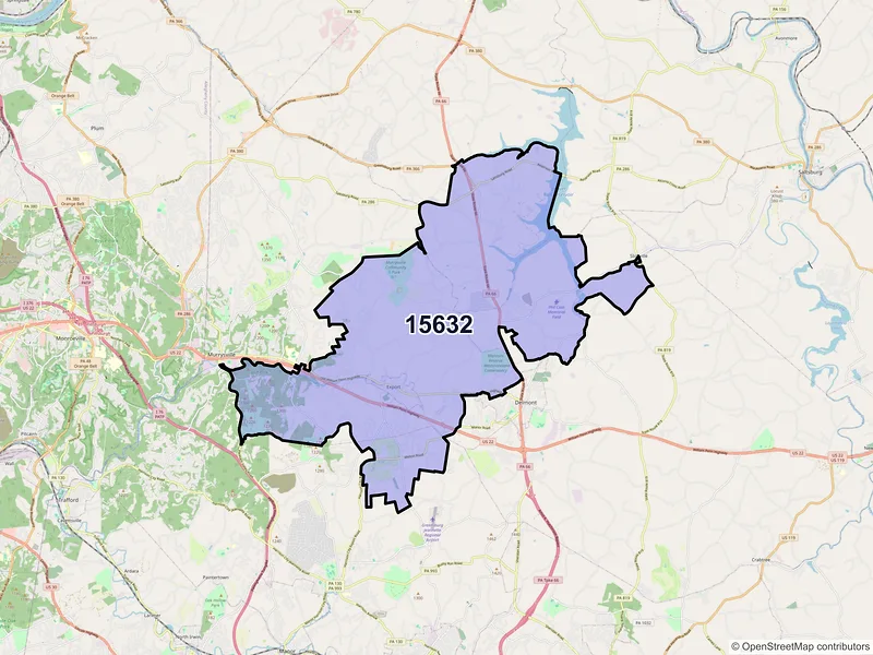 Map of Export, Pennsylvania and ZIP codes
