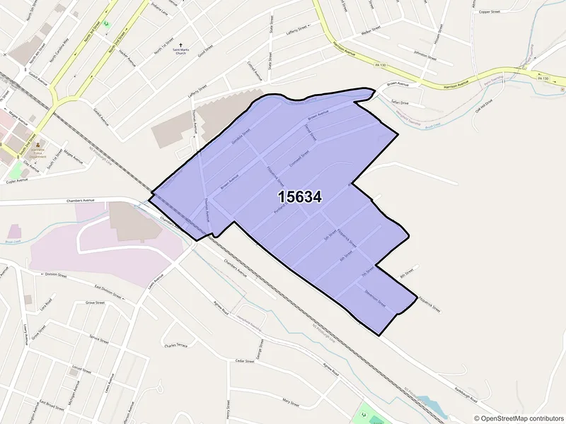 Map of ZIP Code 15634 — Grapeville, PA