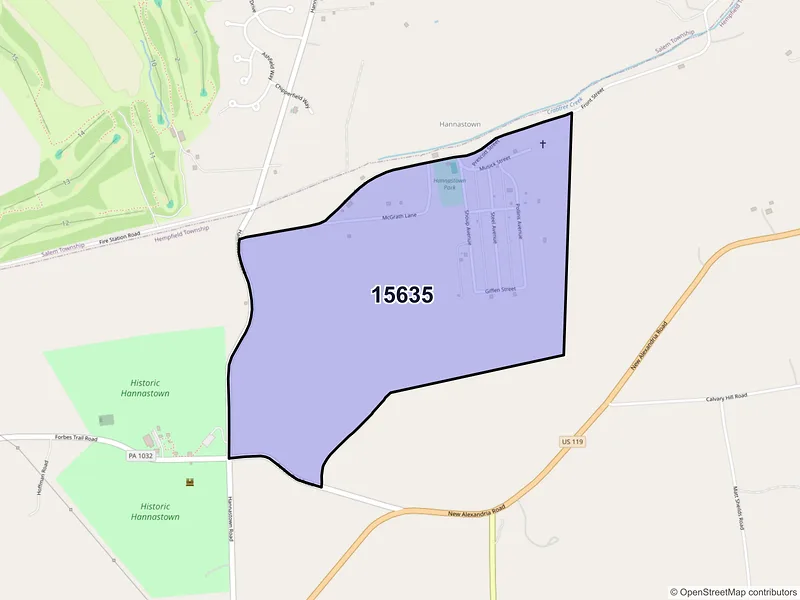 Map of Hannastown, Pennsylvania and ZIP codes