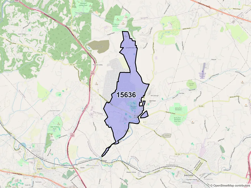 Map of Harrison City, Pennsylvania and ZIP codes