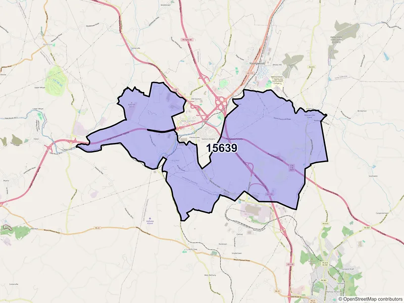 Map of ZIP Code 15639 — Hunker, PA
