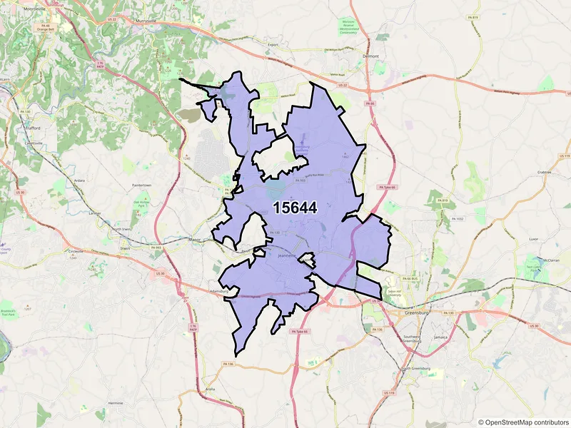 Map of ZIP Code 15644 — Jeannette, PA