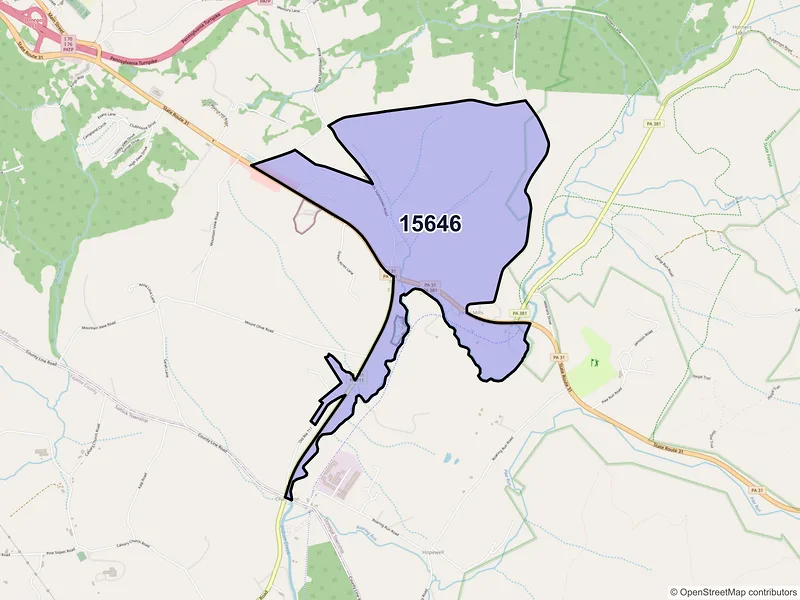 Map of ZIP Code 15646 — Jones Mills, PA
