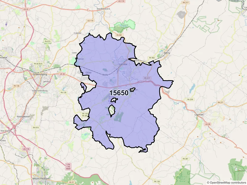 Map of ZIP Code 15650 — Latrobe, PA