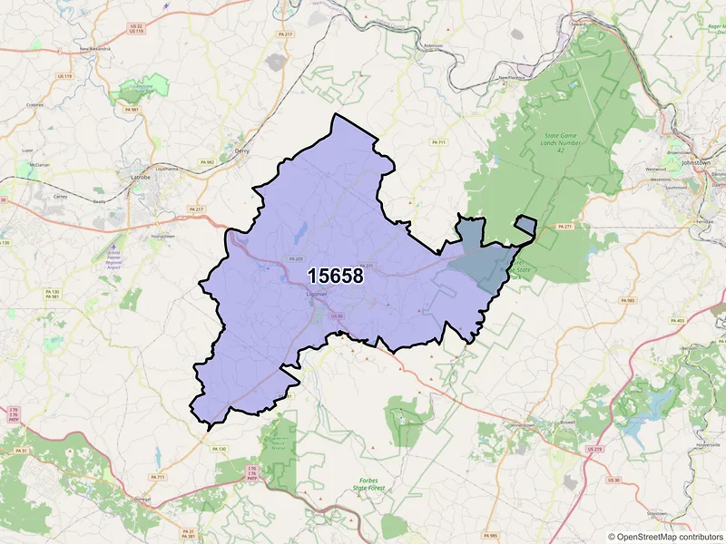 Map of ZIP Code 15658 — Ligonier, PA