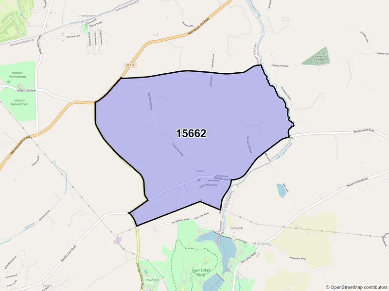 Map of Luxor, Pennsylvania and ZIP codes