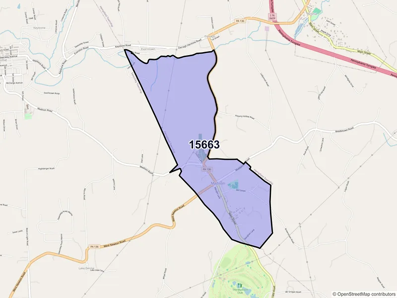 Map of Madison, Pennsylvania and ZIP codes