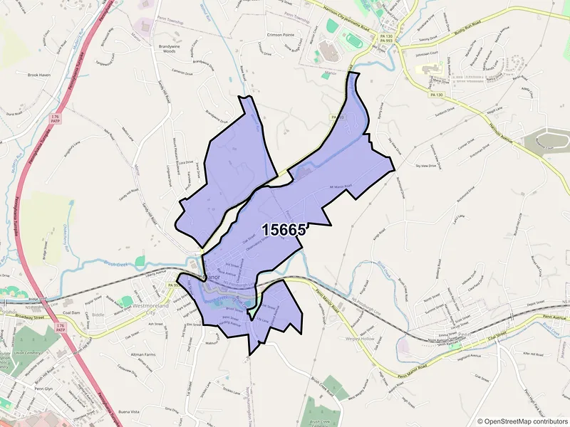 Map of ZIP Code 15665 — Manor, PA