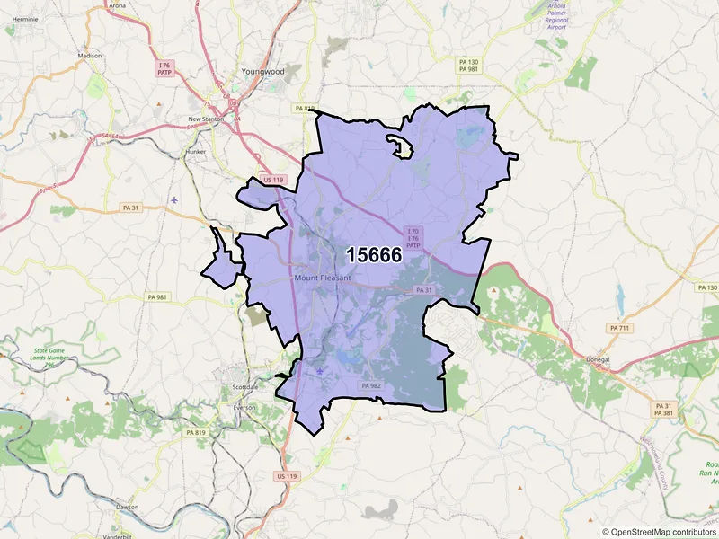Map of Mount Pleasant, Pennsylvania and ZIP codes
