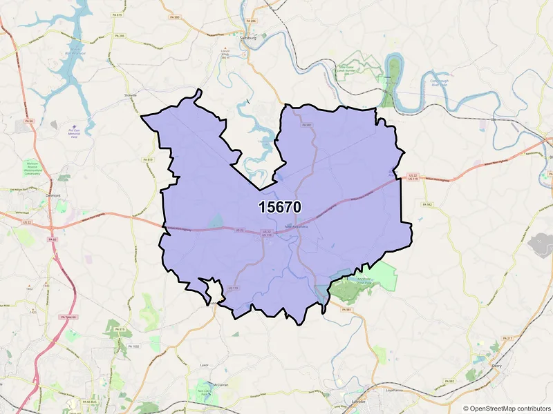Map of ZIP Code 15670 — New Alexandria, PA
