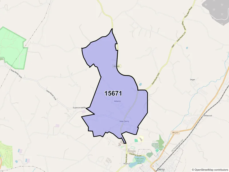 Map of ZIP Code 15671 — New Derry, PA