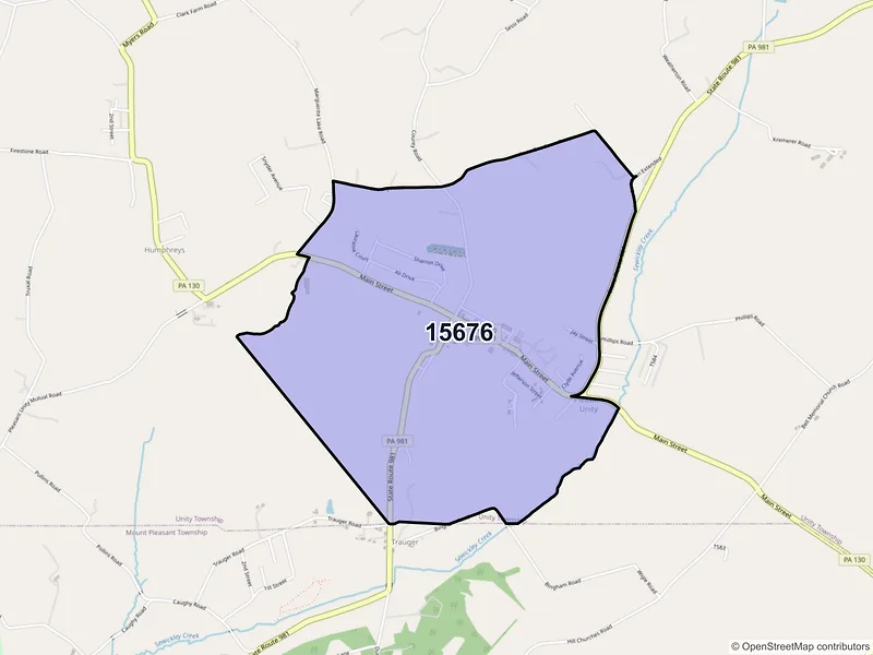 Map of Pleasant Unity, Pennsylvania and ZIP codes