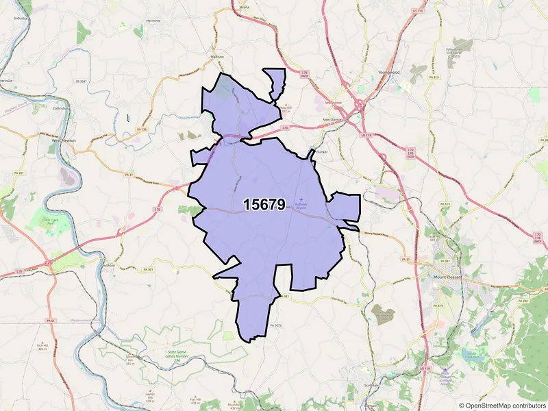 Map of ZIP Code 15679 — Ruffs Dale, PA