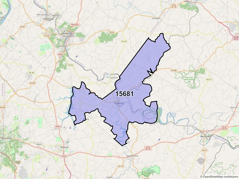 Map of Saltsburg, Pennsylvania and ZIP codes