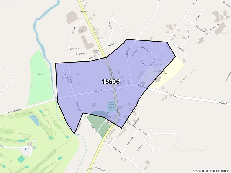 Map of Youngstown, Pennsylvania and ZIP codes