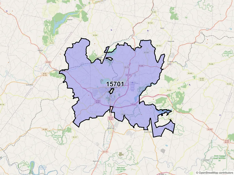 Map of ZIP Code 15701 — Indiana, PA