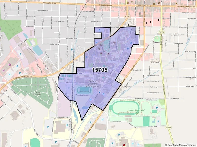 Map of ZIP Code 15705 — Indiana, PA