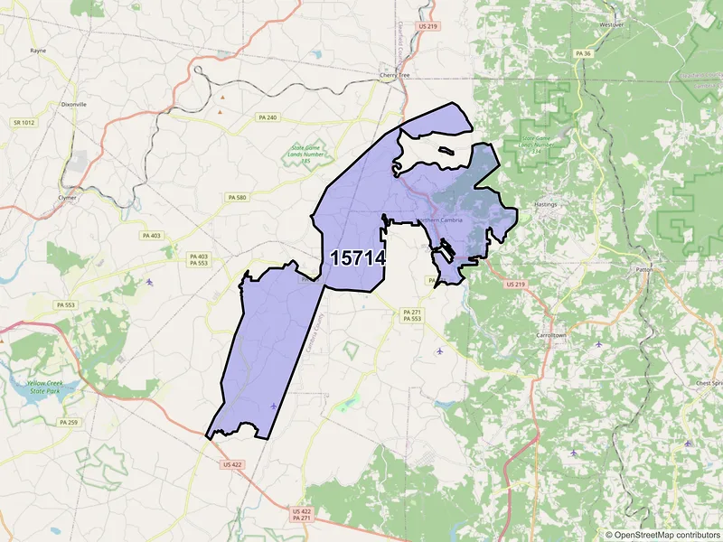 Map of ZIP Code 15714 — Northern Cambria, PA