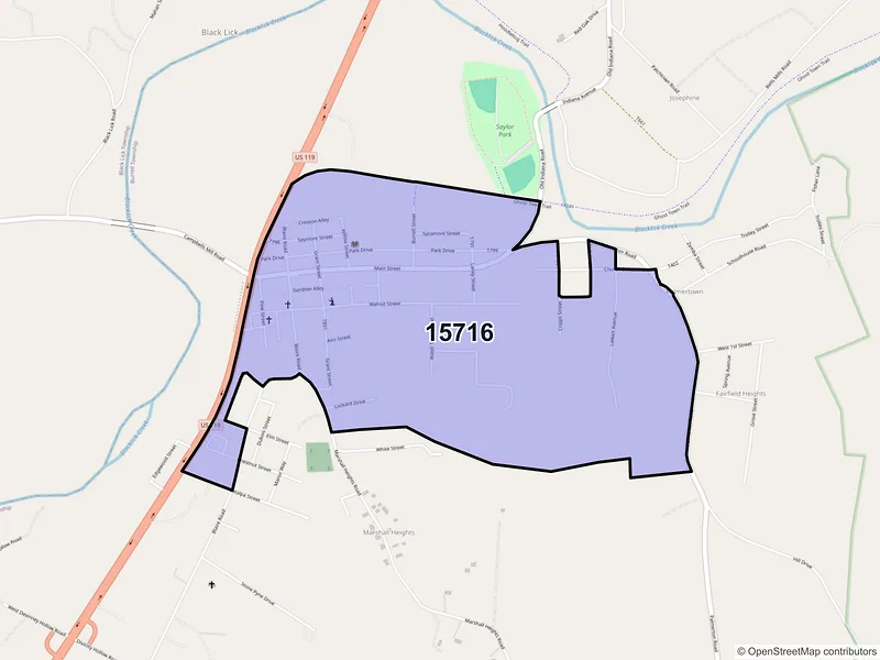 Map of Black Lick, Pennsylvania and ZIP codes