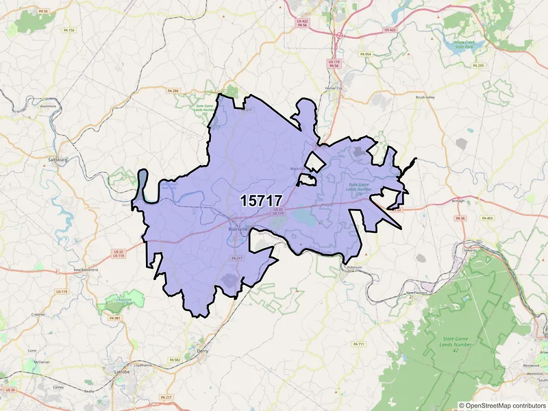 Map of Blairsville, Pennsylvania and ZIP codes