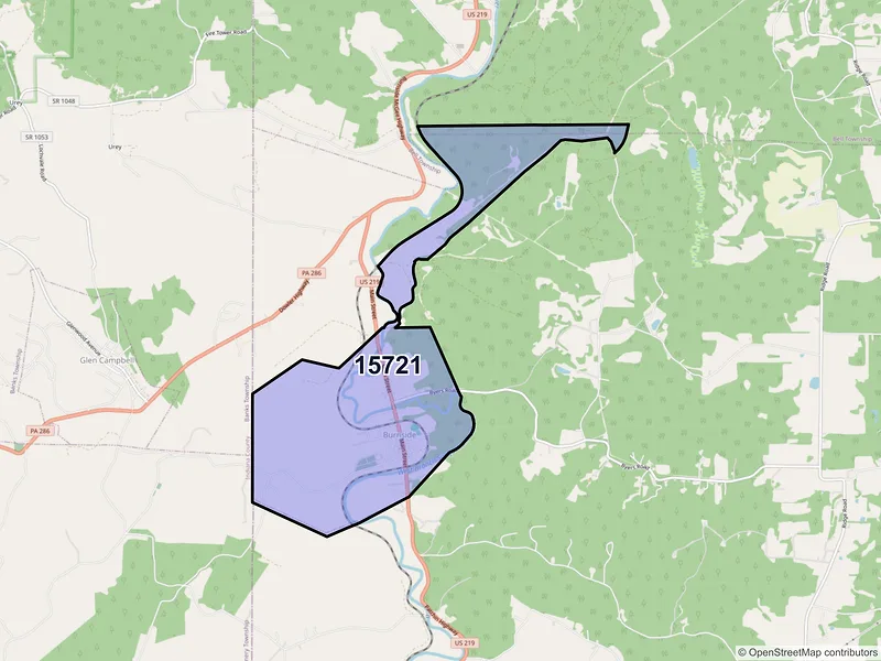 Map of Burnside, Pennsylvania and ZIP codes