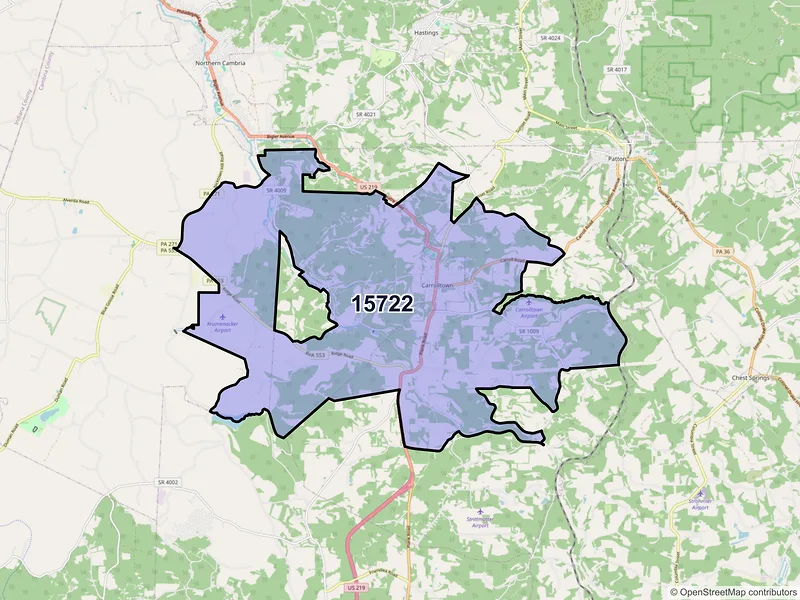 Map of Carrolltown, Pennsylvania and ZIP codes