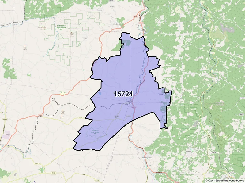 Map of ZIP Code 15724 — Cherry Tree, PA