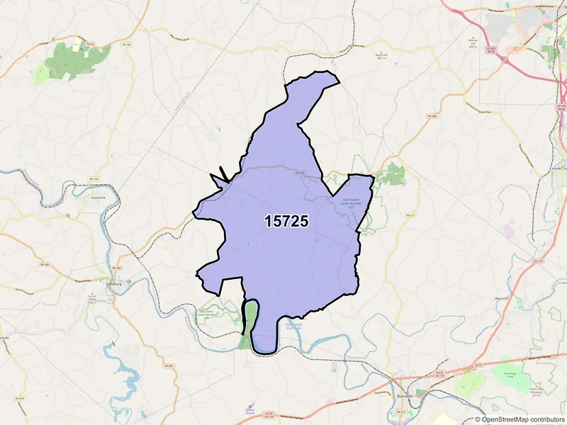 Map of Clarksburg, Pennsylvania and ZIP codes