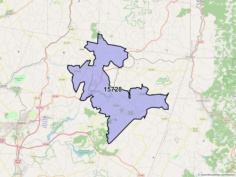 Map of Clymer, Pennsylvania and ZIP codes