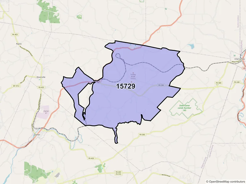 Map of ZIP Code 15729 — Commodore, PA
