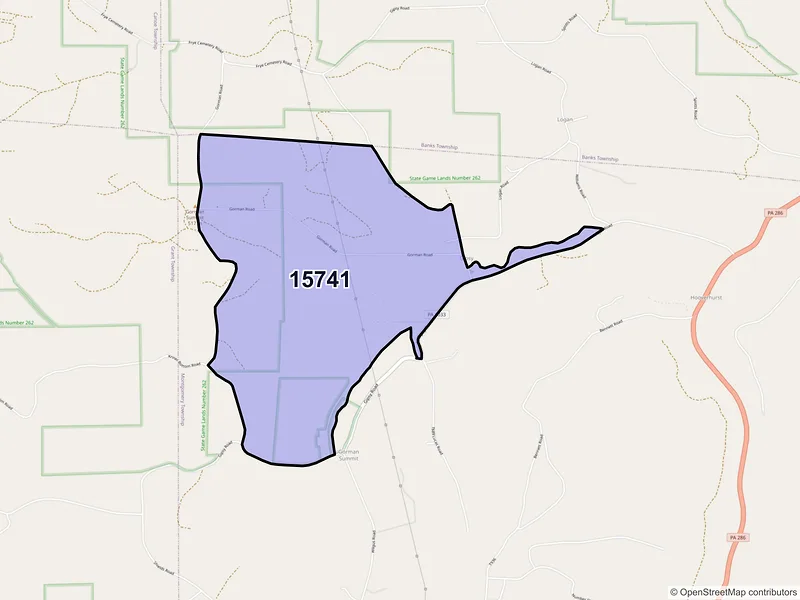 Map of Gipsy, Pennsylvania and ZIP codes
