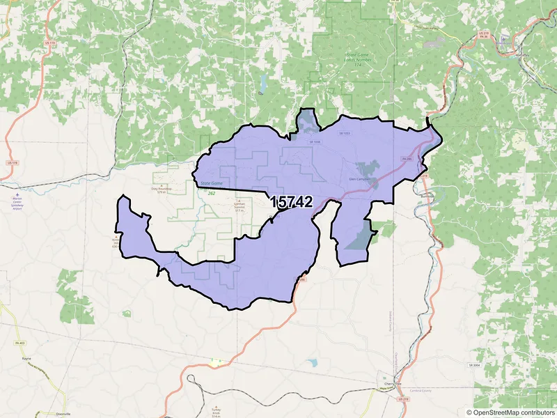 Map of ZIP Code 15742 — Glen Campbell, PA