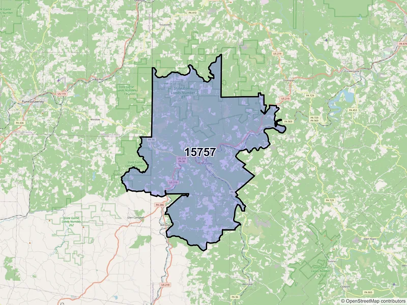 Map of Mahaffey, Pennsylvania and ZIP codes