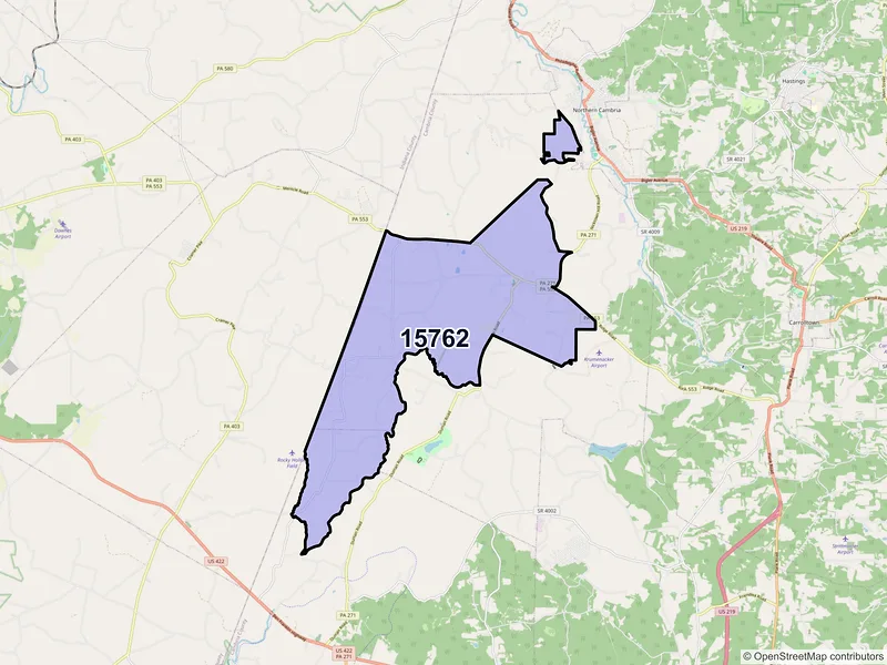 Map of ZIP Code 15762 — Nicktown, PA