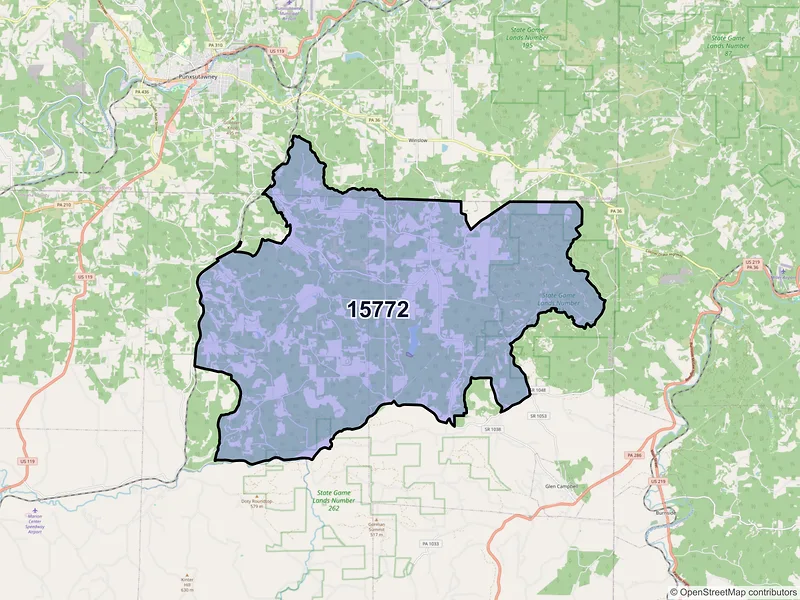 Map of Rossiter, Pennsylvania and ZIP codes
