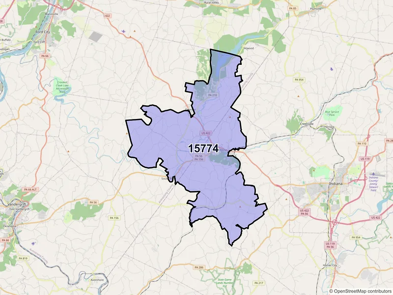 Map of Shelocta, Pennsylvania and ZIP codes