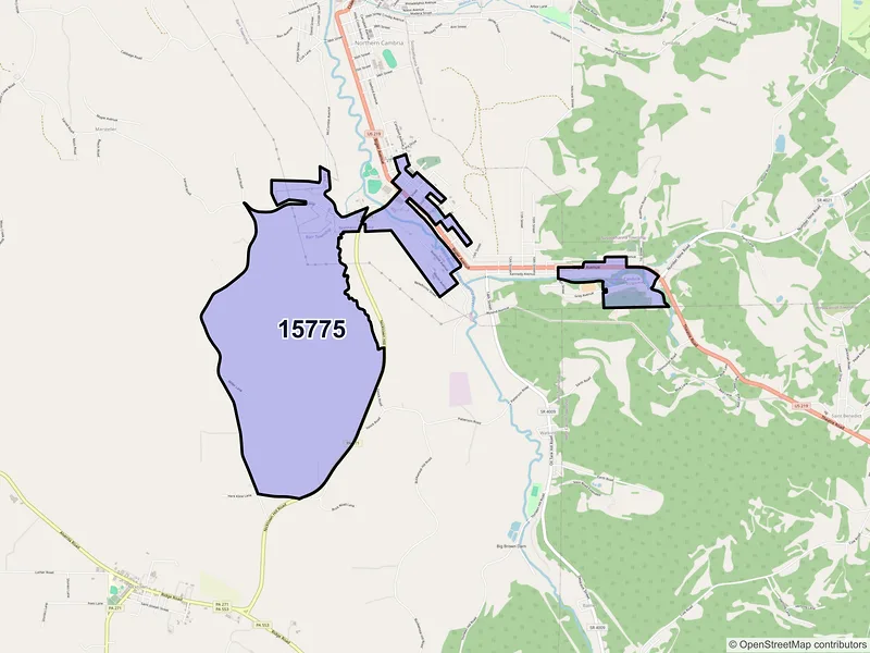 Map of ZIP Code 15775 — Spangler, PA