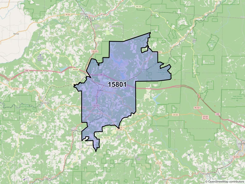 Map of ZIP Code 15801 — Du Bois, PA